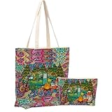 jeilink 0921 Kosmetiktasche aus Segeltuch mit Tragetasche für Damen, Strandtasche mit Innentasche, wiederverwendbare Einkaufstaschen zum Einkaufen