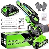 Angseen Akku Kettensäge, 6 Zoll Mini Kettensäge mit 3 Ketten und 850W Motor, Akku-Astsäge mit 1 Akku und Sicherheitsverriegelung, Starke Elektro-Handkettensäge für Holz, Astschere & Gartenarbeit
