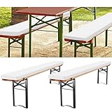 LYAFS 2 Stück gepolsterte Bierbankauflagen für Bierzeltgarnitur 220 x 25 x 3 cm XL Bankauflage waschbar mit Reißverschluss für Biertisch & Party Festzeltgarnitur (weiß, wasserabweisend)