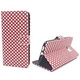 König Design Handyhülle Kompatibel mit HTC 10 Handytasche Schutzhülle Tasche Flip Case mit Kreditkartenfächern - Polka Dot Weiße Punkte Rot