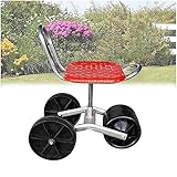 Robuster Gartenhocker mit Rollen und 360° Drehgelenk, höhenverstellbar von 23 cm bis 37 cm, ideal für Gärten, Garagen und Schuppen