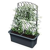 Kunststoff Blumenkasten anthrazit mit Rankgitter - 80 x 59 cm - Garten Pflanztopf mit Kletterhilfe - Rankkasten Blumentopf Pflanzkübel mit Spalier Pergola Rankhilfe für Tomaten Gurken Kletter Pflanzen