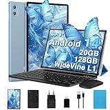 DEERTiME 2025 Neueste Android 14 Tablet 10 Zoll, 20GB RAM+128GB ROM/TF 1TB, WLAN 6, 5G+2.4G WLAN,8-Core 1.8 GHz,WideVine L1,1280 * 800,6000mAh,5MP+8MP,BT5.0,GMS Tablet Mit Tastatur und Maus - Blau