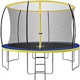 ZERO GRAVITY Outdoor Trampolin Ø 183, 244, 305, 366, 427cm - TÜV-geprüfte Gartentrampoline inkl. Leiter - Sturmsicher in 5 Minuten - Aufbauvideo (366cm / 12ft / Blue-Yellow)