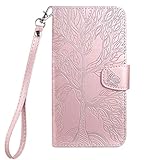 Aisenth Handyhülle für iPhone 6 Plus/iPhone 6S Plus, Baum Muster Leder Handytasche Brieftasche Klapphülle Etui Wallet Flip Case Schutz Hülle mit Kartenfächer, Aufstellfunktion -Rosa
