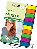 SIGEL HN617 Haftmarker, 400 transparente reißfeste Textstreifen, extra schmale Streifen 6 x 50 mm, 5 Farben