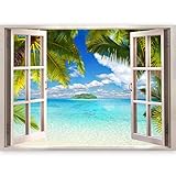 murando - 3D WANDILLUSION - Wandbild Fototapete Poster XXL Fensterblick Vlies Leinwand Panorama Bilder Dekoration - Meer Strand Dünen 70x50 cm