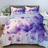 LLSZAHD Lila Blütenblätter Bettwäsche 135×200cm, Blumen Muster bettwäsche-Sets, Mikrofaser Bettbezug mit Reißverschluss und Kissenbezug 80×80cm