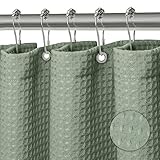 SWOYYU Duschvorhang Waschbar Textil Polyester Stoff Bad Vorhang mit 12 Duschvorhangringe Wasserdicht für Dusche und Badewanne 180 x 200 cm Waffel Grün