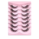 Wimpern Russian Strip Lashes Natural Look Eye Lashes False Lashes Wispy D Curly Fluffy 3D Effect Cat Eye Soft Fake Eye Lashes Pack 7 Pairs (Z-B)