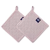 Encasa XO 21 cm Ofen-Mikrowellen-Topflappen (2er-Set) zum Kochen und Backen in der Küche - hitzebeständig, Schutz der Hände vor heißen Gerätschaften - Ticking Red