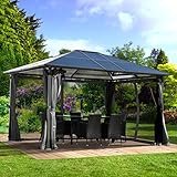 BRAST® Alu Pavillon Summerdream | viele Modelle & Farben | Größen 3x3m 3x4m | Moskitonetz | TÜV geprüft | wasserdicht | UV-Schutz | festes Dach | 3x4m Grau