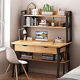 Home-Office-Schreibtisch mit oberen Ablagen – Arbeitszimmer, Computertisch mit Stall und Bücherregal zum Schreiben, Nieren und effiziente Einrichtung des Heimstudiums