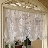 champracer Landhausstil Kurzgardine, Boho Kurze Vintage Spitze Gehäkelt Blumen Muster Retro Bistrogardine Kurz Gardinen Kleines Fenstervorhang Küche Tür mit Quaste (1 Stüick, W 80x H 65 cm)