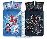 Spidey Kinderbett Bettwäsche Set 100x140 cm + Kissenbezug 40x45 cm 100% Baumwolle | Nachtleuchtender Stil Babybettwäsche Set perfekt für Kinder | Spiderman weiche Wendebettwäsche für Jungen und