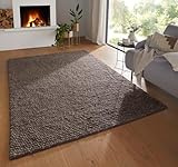 Taracarpet Moderner Landhaus Wollteppich gewalkt Bubble fürs Wohnzimmer, Schlafzimmer und Esszimmer Teppich aus Schurwolle nachhaltig braun 200x290 cm
