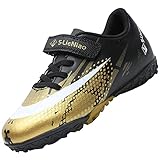 VLOOKST Fußballschuhe Jungen Kunstrasen Fussballschuhe Kinder Trainingsschuhe Mädchen Sneaker Sportschuhe Indoor Outdoor Turf Football Schuhe Unisex Schwarz Gold Gr.31