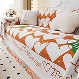 Aotiwe Sofabezug Schlafsofa, Sofaüberwurf Frühling Orange Herzen Chenille für 3 Sitzer 180x340cm