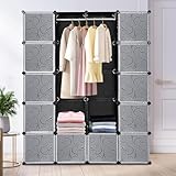 Monucep Kleiderschrank, Tragbarer Regalsystem, 20 Würfel Schrank aus Kunststoff, offener kleiderschrank, Schlafzimmerschrank kleiderschrank, Schwarz