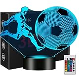 Fussball Geschenke Jungen, Fußball Geschenke für Jungs, 3D Nachtlicht Kinder Optische Täuschung Lampe 16 Farben Ändern, Kinderzimmer Deko Kleinigkeiten Geburtstags Geschenke für Fußballfans