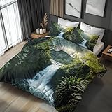 Generisch Bettwäsche 140x200 Tropisch Regenwald, Weiche Bügelfreie Mikrofaser Bettbezug Set 2tlg, Wald Wasserfall Muster Schlafzimmer Deko, 1 Kissenbezug 70x90, mit Reißverschluss ZSF105