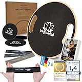 Balance-Board Deluxe Wackelbrett mit Griffe für Physio-Therapie-Kreisel-Training; Trainiert Gleichgewicht & Koordination mit kostenlosem E-BOOK & viel Zubehör (Studio Set Deluxe Holz)