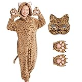 Ezuwail Leoparden Kostüm Kinder Gepard Strampler Mädchen Tier Pyjama Onesie Halloween Tier Cosplay Faschingskostüm Mädchen Jungen