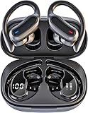 TRAUSI Wireless Earbuds Bluetooth Kopfhörer, Bluetooth 5.3 Stereo Over Ear Buds, Noise Cancelling Mic, IPX7 Waterproof Headset für Workout/Laufen, Schwarz