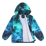 LACOFIA Jungen Wasserdichte Jacke Kinder Wasserabweisend Schule Übergangsjacke mit Kapuze und Gefüttert Leichte Outdoor Regenjacke für Kinder Blaue Welle 98/104 (Etikett 4)