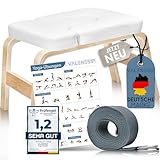 VALENESS® Yoga Kopfstandhocker - Hochwertiger Yoga Hocker inkl. Yogagurt, Yogablock & Übungsposter - Yoga Stuhl zur Handstand-Übung aus massivem Naturholz - Yoga Ausrüstung für Zuhause… (weiß)
