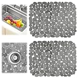 2 Stück Spülbeckenmatte, 40 x 30 cm Spülbeckeneinlage, Spülbeckenschutz Schutzmatte, Spülbecken Schutzmatte, Kieselsteinförmige Spülbeckenschutz Abtropfmatte Multifunktionale für Küchenspülenboden