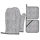 FEYUNYAN Ofenhandschuh-Set für 4 Personen, Leopardenmuster, lange hitzebeständige Handschuhe und Topflappen mit Tasche zum Backen, Grillen, Küchensicherheit, wärmeisolierender Kochgeschirr-Griffschutz