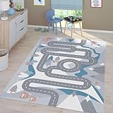 TT Home Kinderzimmerteppich Teppich Junge Mädchen Kinderteppich Baby rutschfest Straße, Farbe: Creme, Größe:80x150 cm