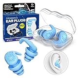 Schwimm Ohrstöpsel, Eargrace 2 Paare Wasserdichte, Ultrabequeme Wiederverwendbare Schwimm Ohrstöpsel für Schwimmer, Duschen, Baden, Surfen, Pool und Andere Wassersportarten (Blau)
