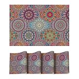 Artoid Mode Boho Vintage Marokkanisch PVC Platzsets 4er Set, 30x45cm Tischsets Schmutzabweisend Hitzebeständig Platzdeckchen Küche Deko