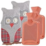 infactory 2er-Set Kinder-Wärmflaschen mit Eulen-Bezug, 1 Liter