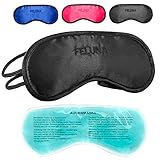 Schlafmaske mit Kühlkissen Schlaf Augenmaske Nachtmaske Schlafbrille mit verstellbarem Gummiband und Seiden-Touch Kühlpad hilft bei Migräne, Kopfschmerzen & Allergien (Schwarz)