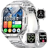 LIGE DM6 GPS Smartwatch Herren, 2.01' AMOLED HD Display mit LED Taschenlampe, Buletooth Anrufe/110+ Sportmodi/Kompass/5ATM/IP68 Wasserdicht Smart Watch Schwimmen, Quadrat Sportuhr für Android iOS