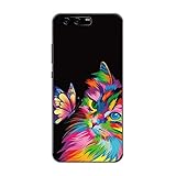 KARTXITAI Hülle Kompatibel mit Huawei P10, Stoßfeste Schutzhülle mit Weiche Silikon Bumper Case Handyhülle Anti-Kratzt Transparent Rückseite - Schmetterling, Katze