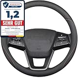 Autsop Lenkradbezug Auto Schwarz Nappa Leder,Rote und Blaue Linien Lenkradbezug Universal Größe 14.5-15 Zoll (37-39cm) Lenkradhülle für Sommer & Winter Auto Zubehör Interieur
