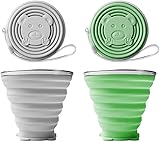 Quantity Faltbarer Becher aus Silikon, faltbarer Reisebecher, 320 ml, BPA-frei, einziehbar, geeignet für Picknick, Camping, Outdoor, Wandern, Reisen (2 Stück grün + grau)