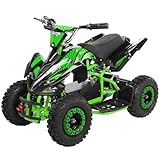 Actionbikes Motors Kinder Quad Elektro ATV Racer | 𝟑𝟔 Volt 𝟭𝟬𝟬𝟬 Watt Motor bis 𝟐𝟓 km/h - Kinderquad - Pocket Quad - Safety Touch Fußschalter - Für Kinder ab 6 Jahren (1000 Watt Schwarz/Grün)