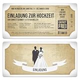 Kartenmachen.de Personalisierte Einladungskarten zur Hochzeit (ab 10 Stück Sets selbst gestalten) als Eintrittskarte mit echtem Abriss im Vintage Ticket Look Hochzeitskarten in Weiß