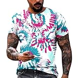 Kurzärmliges Hemd Herren Baggy Freizeithemd Baumwolle Jogginghemd Modische Tie-Dye-T-Shirts O-Ausschnitt Outdoor Hippie Streetwear Sporthemd Leichte Bequeme Laufshirt Kurzarmshirt