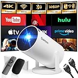 Mini Beamer, 4K FHD 1080P 180°Dreh Tragbarer Projektor, Klein Videoprojektor Unterstützt 2.4/5G Dual WiFi und Bluetooth 5.0, mit Android und IOS 11.0 Heimkino Smart Beamer Doppelsteuerung mit Maus