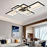 ASJK Deckenlampe Wohnzimmer 60W Modern LED Deckenleuchte Eckig, 3000k-6000k Geometrisch Multifunktional Deckenbeleuchtung mit Fernbedienung für Wohnzimmer. （80cm，Schwarz）