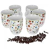 van Well Vario 6er Kaffeetassen-Set - Porzellan-Tasse groß - in fröhlichen Farben - pflegeleichtes Tassen-Set - für Spülmaschine & Mikrowelle geeignet - 300 ml Kaffeebecher Flower
