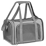 Lohofrnny Transporttasche Katze, Transporttasche für Katze Hund bis zu 5kg, Tragbar Faltbare Haustier Tragetaschen mit Schultergurt für Mittel Kleine Haustiere(Grau, 43x28x28cm)