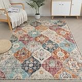 Xfrog Blumen Boho Teppich - Rutschfester Waschbarer Ultraweicher Antiker Niedriger Flor Flächenteppich für Wohnzimmer, Schlafzimmer, Kinderzimmer - 80 x 150 cm