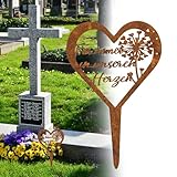 Grabschmuck Wetterfest Metall, Grabstecker Herz mit Spruch „Für immer in unseren Herzen“, Grabdekoration Rostoptik, Wetterfeste Grabstecker für Friedhof, Gedenkstätten & Garten(28 × 18 cm, Braun)